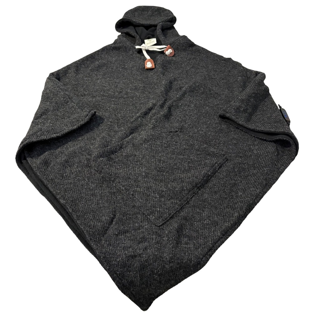 Virblatt Wool Hooded Poncho Charcoal Gray Fleece Lined Boho Festival Cape Nepal